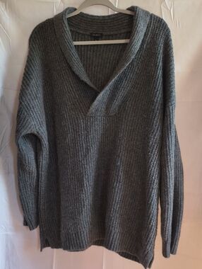 Talbots Charcoal Ribbed V-Neck Shawl Collar Sweater
